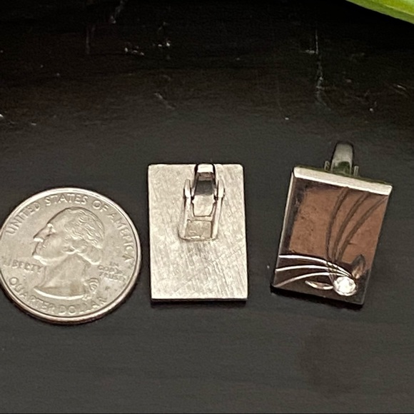 Vintage Foster Pat Pend Square CZ Stone Etched Silver-tone Cufflinks - Picture 4 of 9